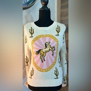 Wild Honey Beige Sweater with Horse and Cactus Design